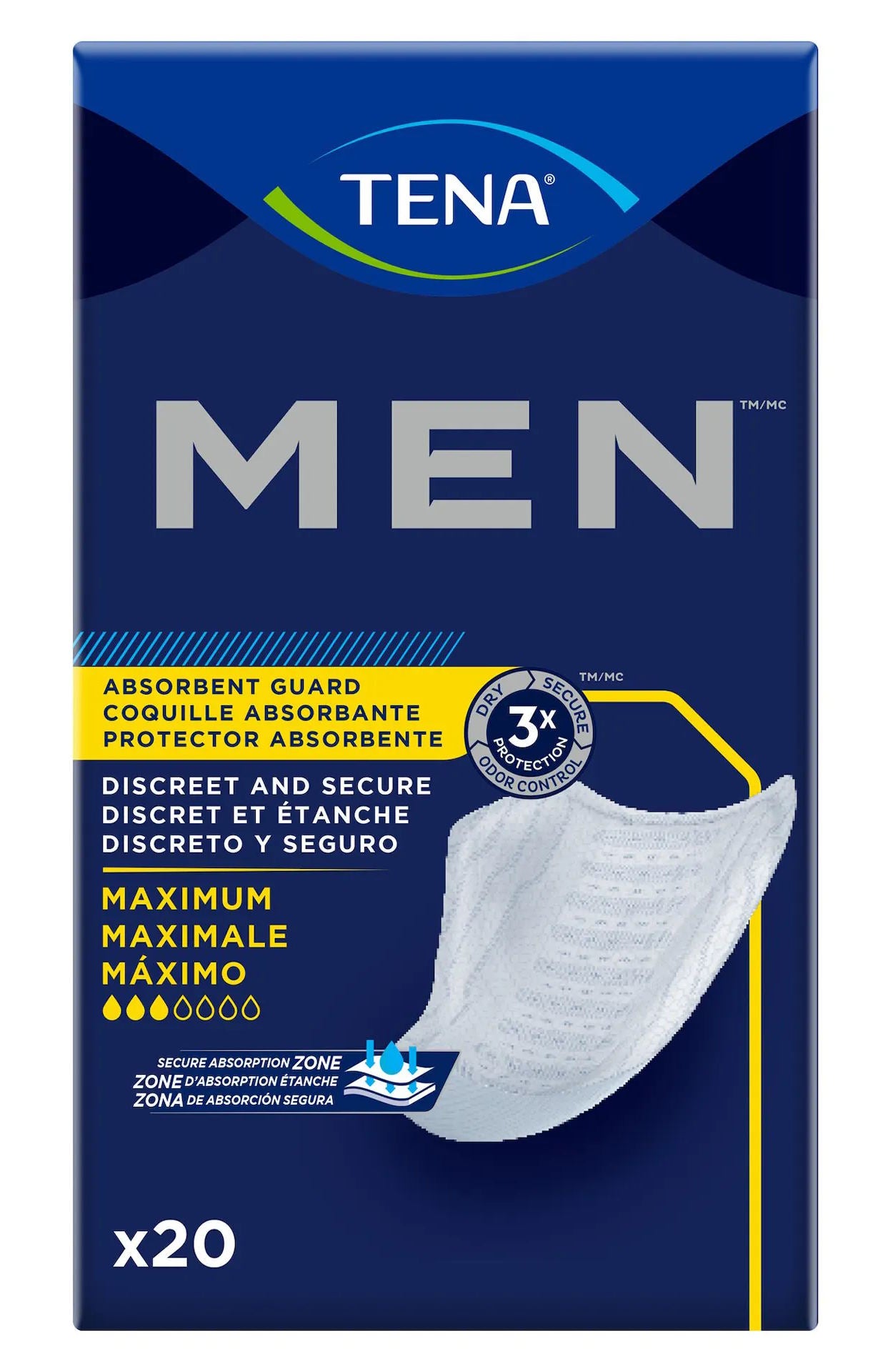 TENA® Men™ Maximum Bladder Control Pad 8 Inch Length Heavy Absorbency Dry-Fast Core™ One Size Fits Most