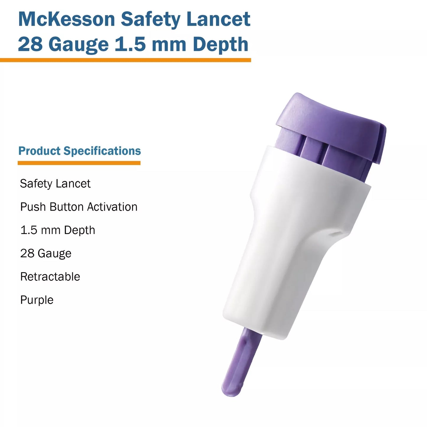 McKesson Safety Lancet 28 Gauge 1.5mm Retractable Push Button Activation box 100