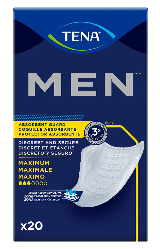 TENA® Men™ Maximum Bladder Control Pad  8 Inch Length Heavy Absorbency Dry-Fast Core™ One Size Fits Most